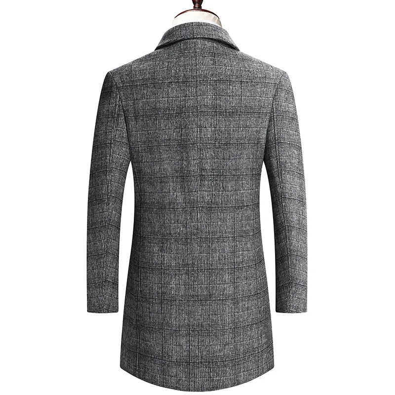 LIBIELIY Winter Men's Mid-Length Plaid Woolen Coats Business Casual Checker Thicken Warm Wool Overcoat Duck Down Inner Windbreak