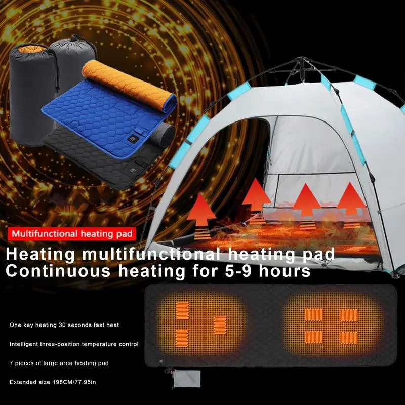 Heated Sleeping Bag Pad Heated Sleeping Bag Liner 7 Heating Zones Operated By Battery Power Bank Or Other USB Power Supply