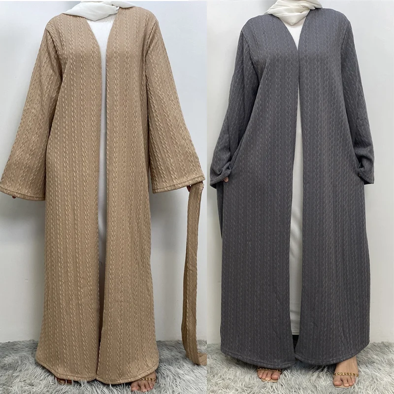 Open Muslim Abaya Knitted Elegant Loose Muslim Robe Pocket Cardigan Islamic Prayer Skirt Ramadan Islamic ClothingMU-955