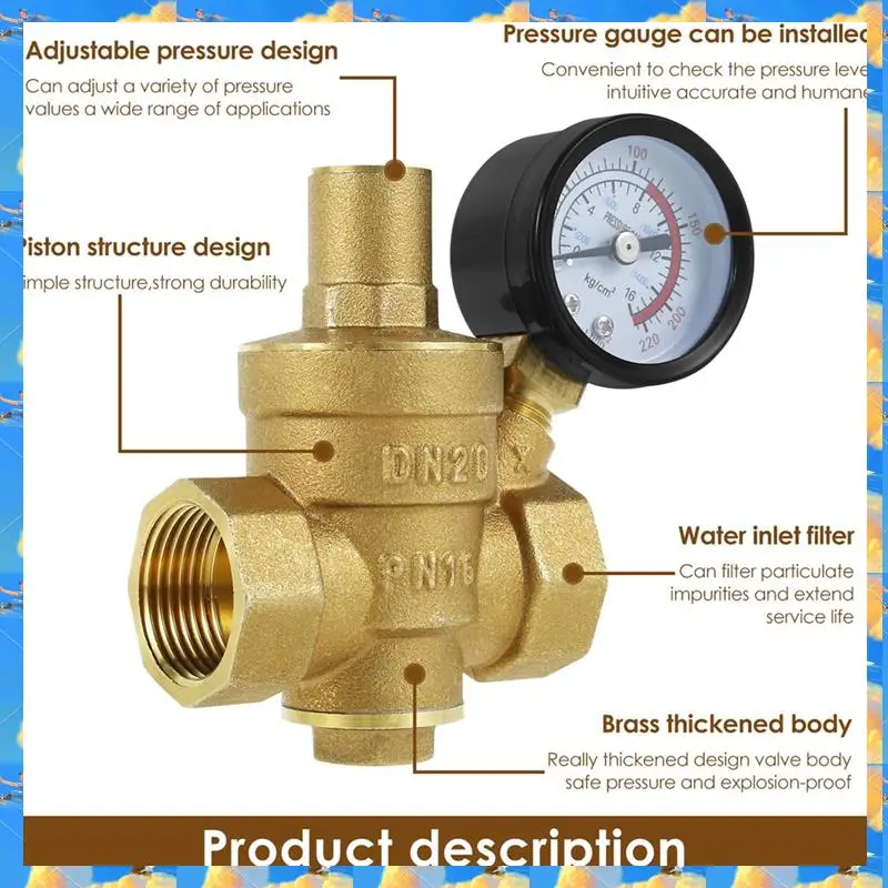 FTS 3/4 นิ้ว DN20 ทองเหลืองวาล์วควบคุมแรงดันน้ำตัวลดแรงดันน้ำตัวควบคุมวาล์วระบายแบบปรับได้