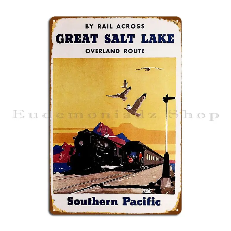 By Rail Across Great Salt Lake Overland Route Utah America Usa Vintage Rail Metal Sign Plaques Mural Mural Iron Tin Sign Poster