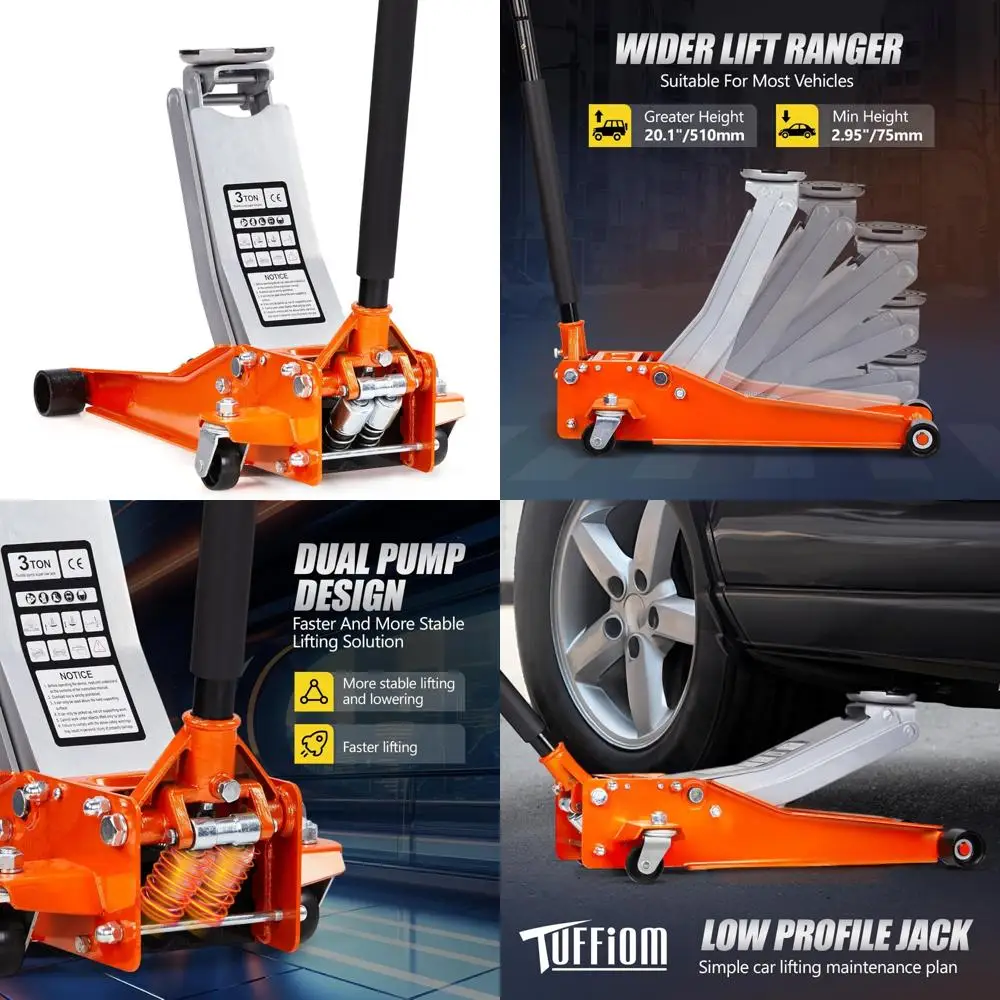 

3 Ton Low Profile Floor Jack, 2.95 to 20.1 Horizontal Lifting Range, Hydraulic Garage and Workshop Vehicle Maintenance Tool
