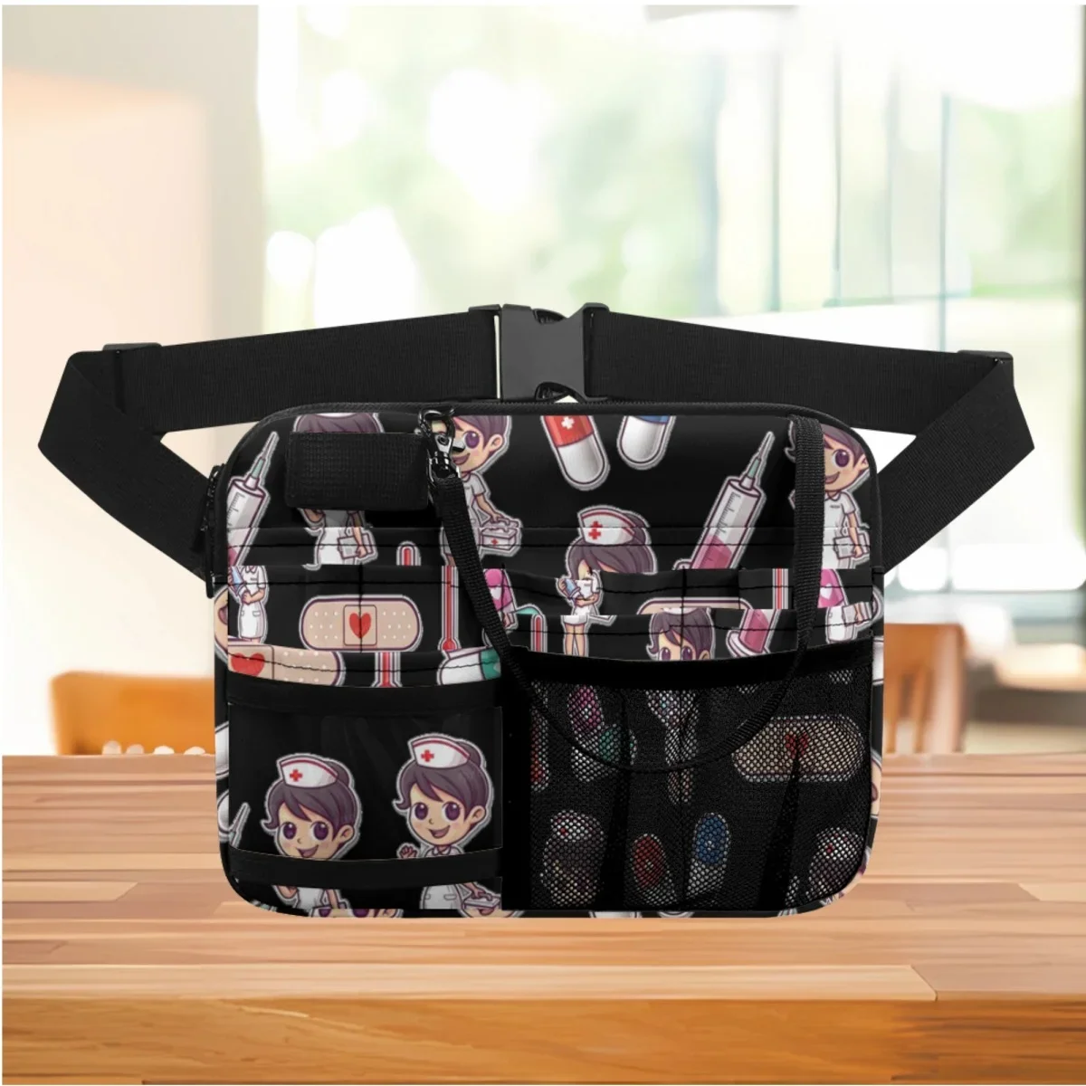 

Cartoon Nurse Medical Equipment Print Fashion Belt Bag Adjustable Strap Casual Portable Waist Bag Stethoscope Medicine Bandage