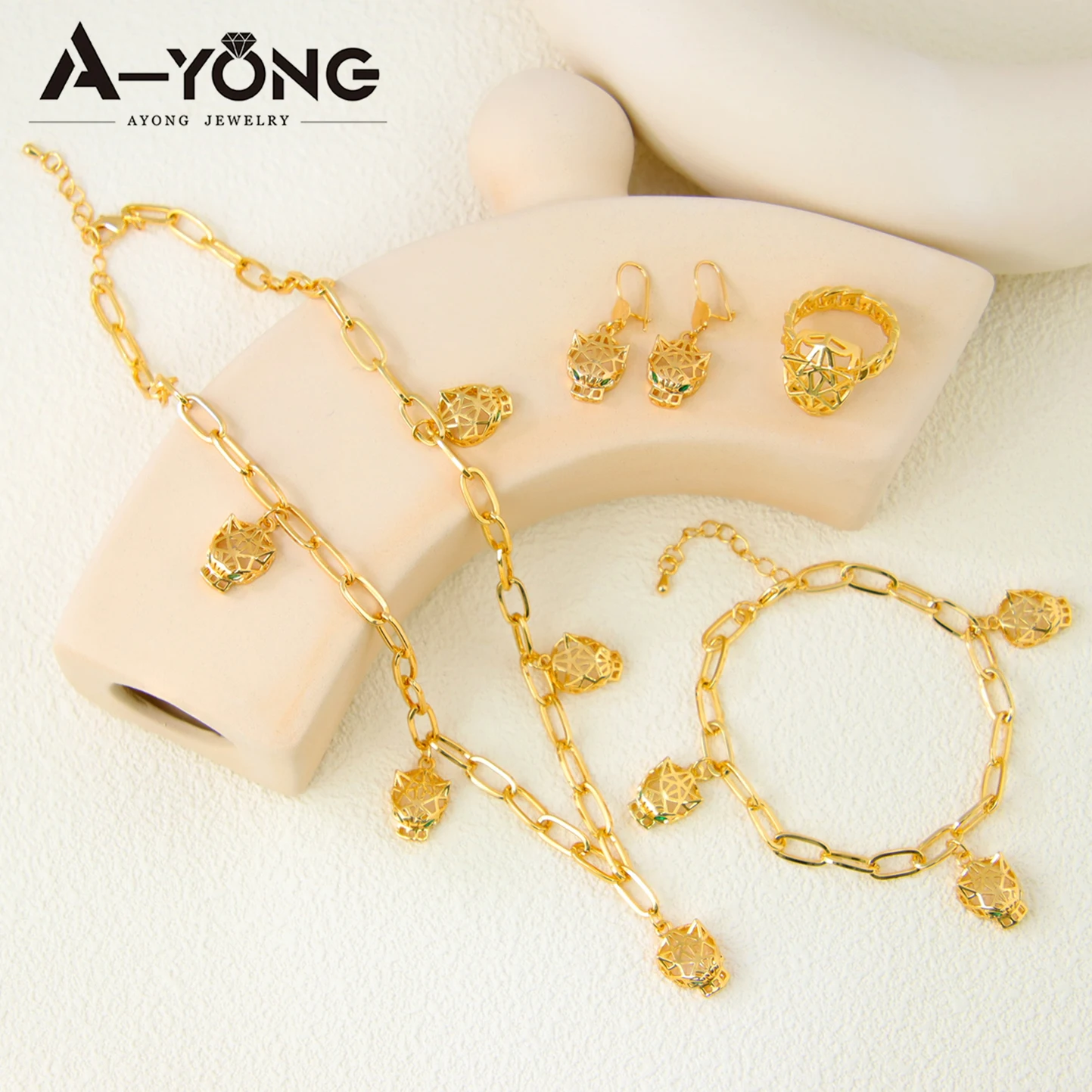 Luxus Hip Hop Leopard Anhänger Halskette Set 21k vergoldet Nahen Osten Punk Panther Halsreifen Arabisch Vintage Party Schmuck – Detail 9