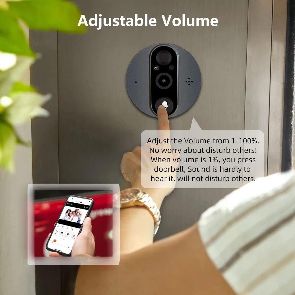 3MP WiFi Smart Tuya Peephole 5000mAh Doorbell Door Eye Camera Infrared Alexa Google Video Intercom Door Cameras Home Security