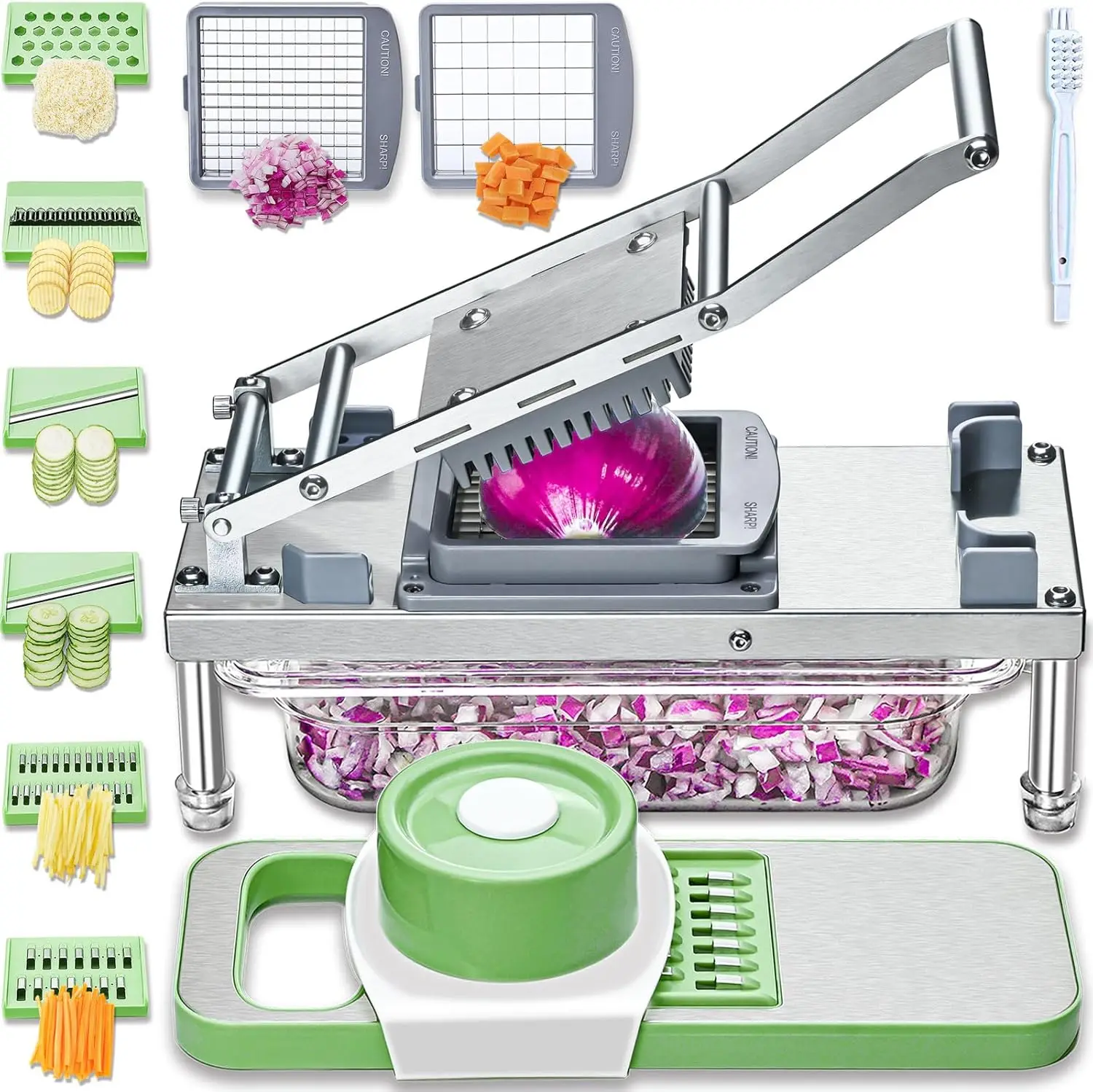 

All-in-1 Vegetable Chopper with 8 Blades - Mandoline Slicer-Pro Food Chopper with Container - Veggie Salad Onion Chopper - Potat