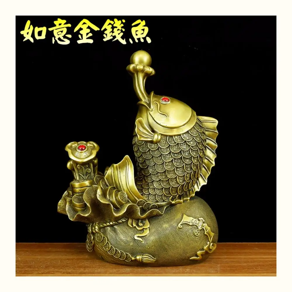 32CM Southeast Asia HOME Company SHOP Efficacious Talisman GOOD LUCK Auspicious RUYI Money Golden Fish FENG SHUI copper statue