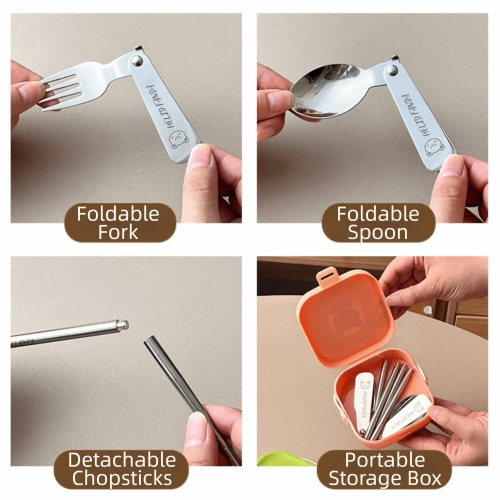 

3/4 шт. многоразовый складной набор посуды, съемные палочки для еды, складная ложка, вилка, портативная складная посуда, нержавеющая, прочная