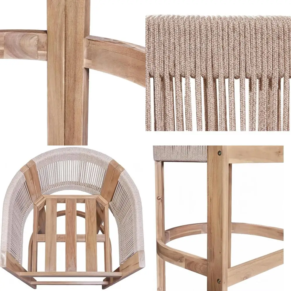 

Counter Height Bar Stools Set of 2, Acacia Wood Stool with Footrest and Removable Cushion, Suitable for Kitchen Island or Dining