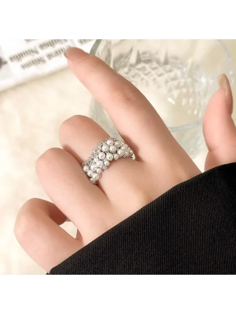 프랑스 지르콘 진주 검지 반지 꼬리 반지 여성 새끼 손가락 틈새 하이 엔드 오픈 반지