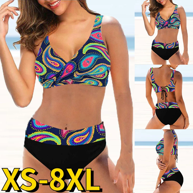 Summer Women\'s High Waist Swimsuit Two-piece Bikini Suit Women\'s Tight Sexy Swimsuit Beachwear New Design Printing Print Bikini