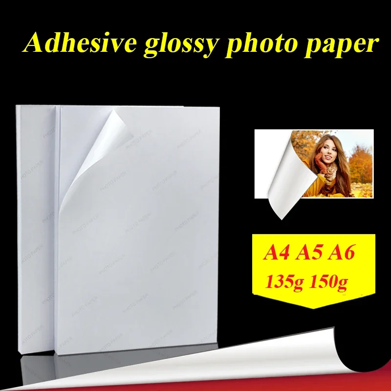 2024 New A4 50sheets A5 A6 100sheets 135g 150g High Glossy Self Adhesive Inkjet Printing with Back Glue Sticker Photo Paper