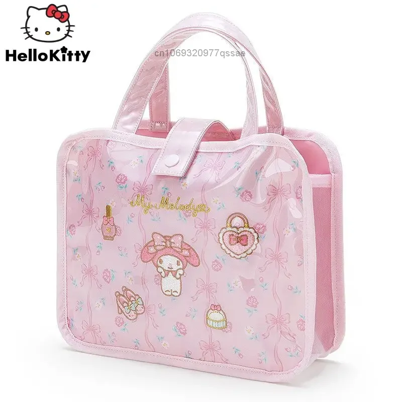 Sanrio Melody Pink Sweet Handbag, Y2k borse da viaggio carine ricamate in cartone animato, borsa da donna impermeabile di grande capacità