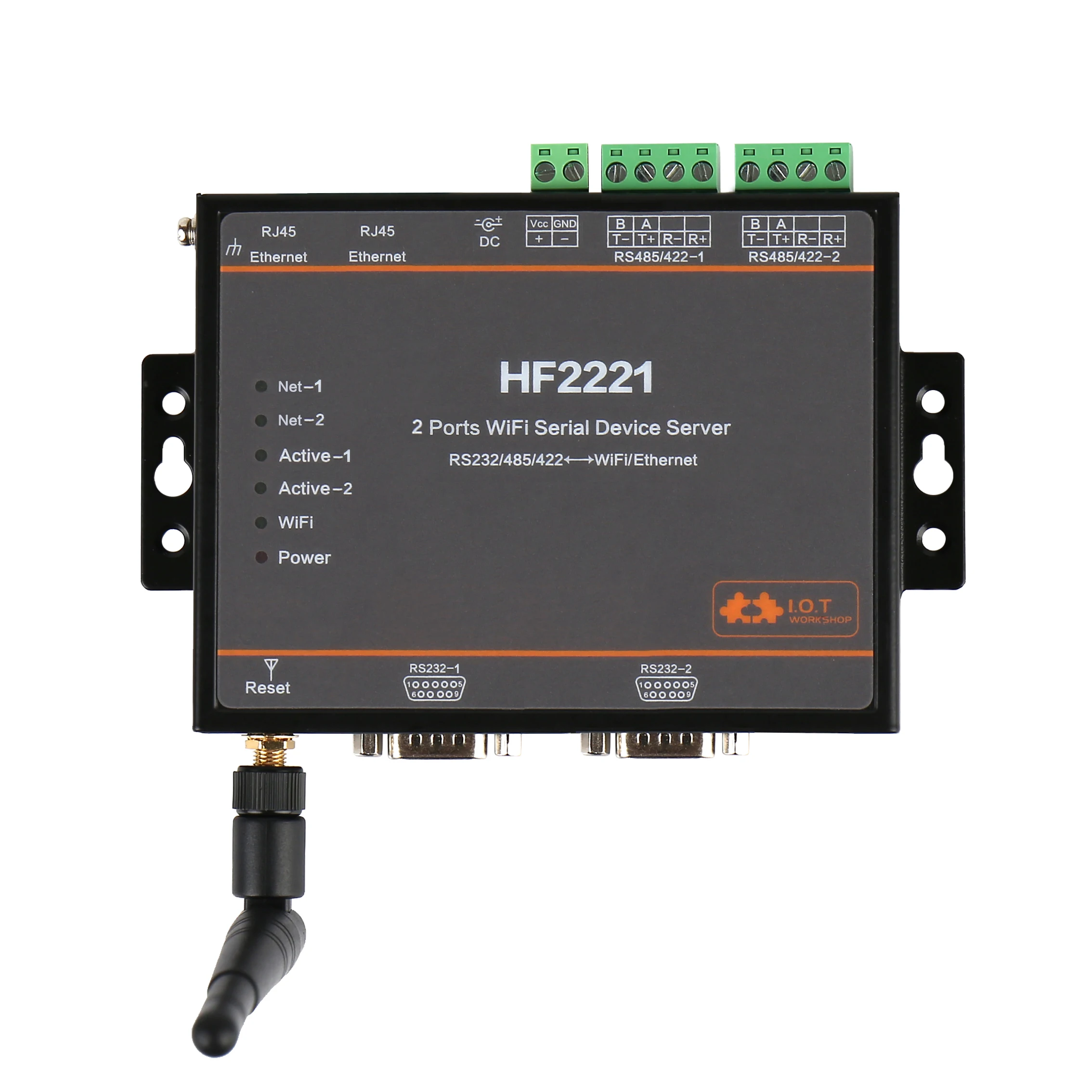 HF2221 Industrial Modbus 2Ports Serial Server RS232/RS485/RS422 to WiFi Ethernet Device automation control