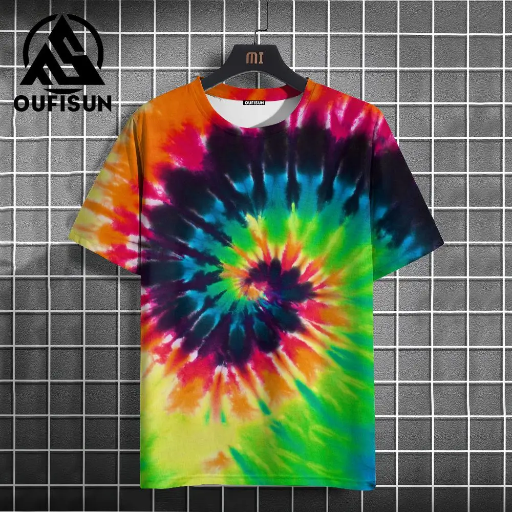 3D Tie-dye Printed Men's T-shirt Stereo Casual Short-sleeved New Street Style Tops Male Oversized Sweatshirt Summer O Neck Tees