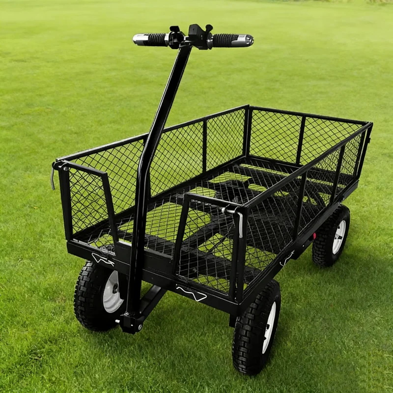 عربة عربة حديقة ذات 4 عجلات شديدة التحمل مخصصة، عربة أدوات بإطار فولاذي وسعة كبيرة للفناء والمزرعة والتخييم #1