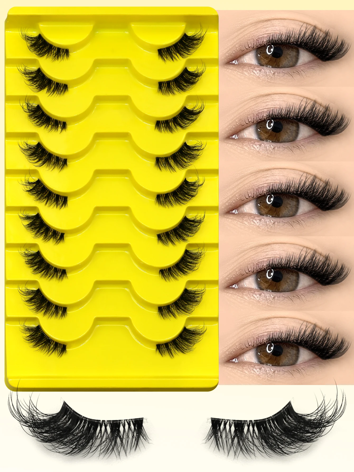 Veltrinay Halbwimpern, natürliche künstliche Wimpern, zarte Katzenaugenwimpern, klares Band, Akzent, kurze falsche Wimpern, Make-up – Detail 2