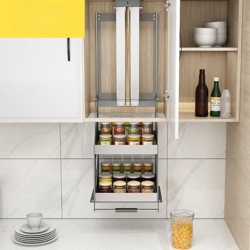 

Yuedun kitchen hanging cabinet lifting basket pull-down double wall cabinet seasoning basket vertical elevator cabinet