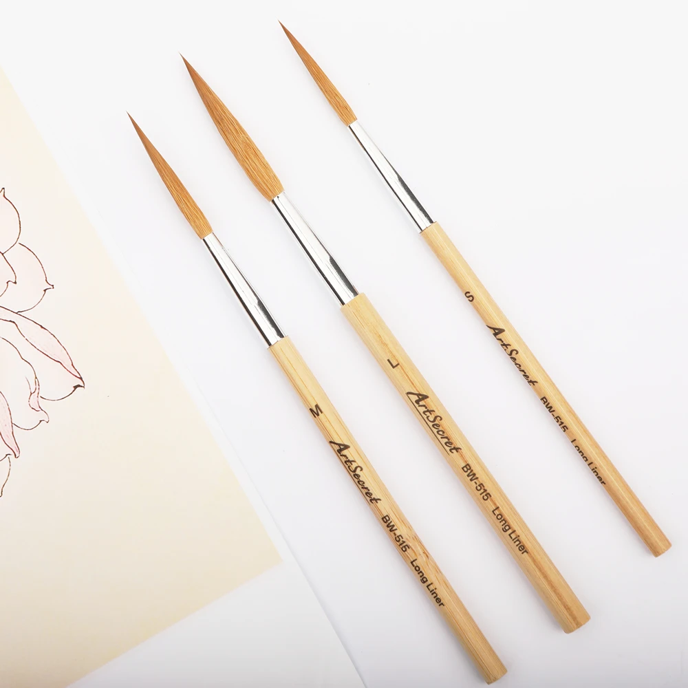 Artsecret New Arrival 3 PCS Mini Fine Detail Watercolor Brushes Soft Goat Hair Long Hair Art Brushes for Folk Painting