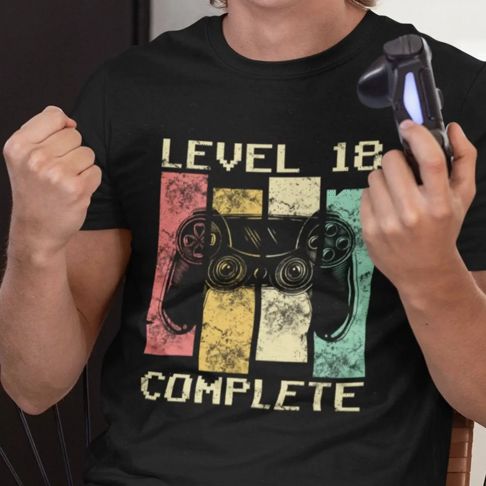 18th Birthday T Shirt 18 Years old Level complete Gaming  vintage Washed fashion homme streetwear Comfortable Casual Soft