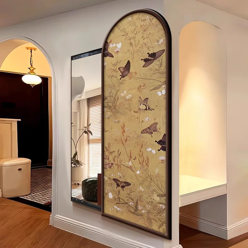 French retro entrance decorative painting mirror push and pull whole body floor household invisible full-length mirror mural