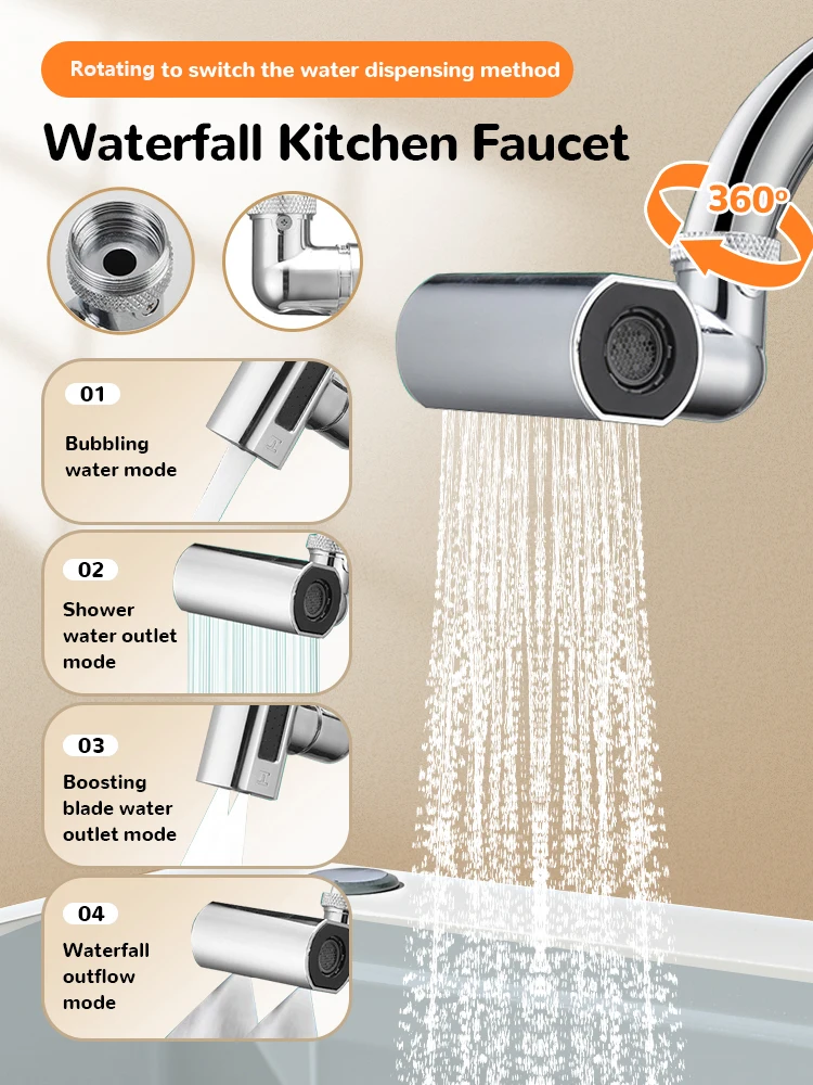 New 4 Mode Waterfall Faucet Aerator Universal Faucet Extender 360° Rotate Anti Splash Kitchen Sink Mixer Saving Water Tap Nozzle