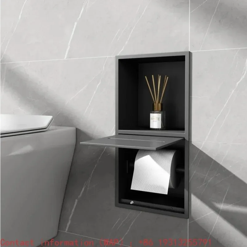 【Best-selling】Stainless Steel Recessed Trash Can Tissue Box Hidden Niche Toilet Toilet Paper Rack