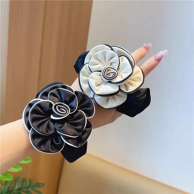 Autumn Camellia Handmade Flowers Hair Ties French Vintage Headband for Women Stylish and Chic Headrope Elegant Hair Scrunchies