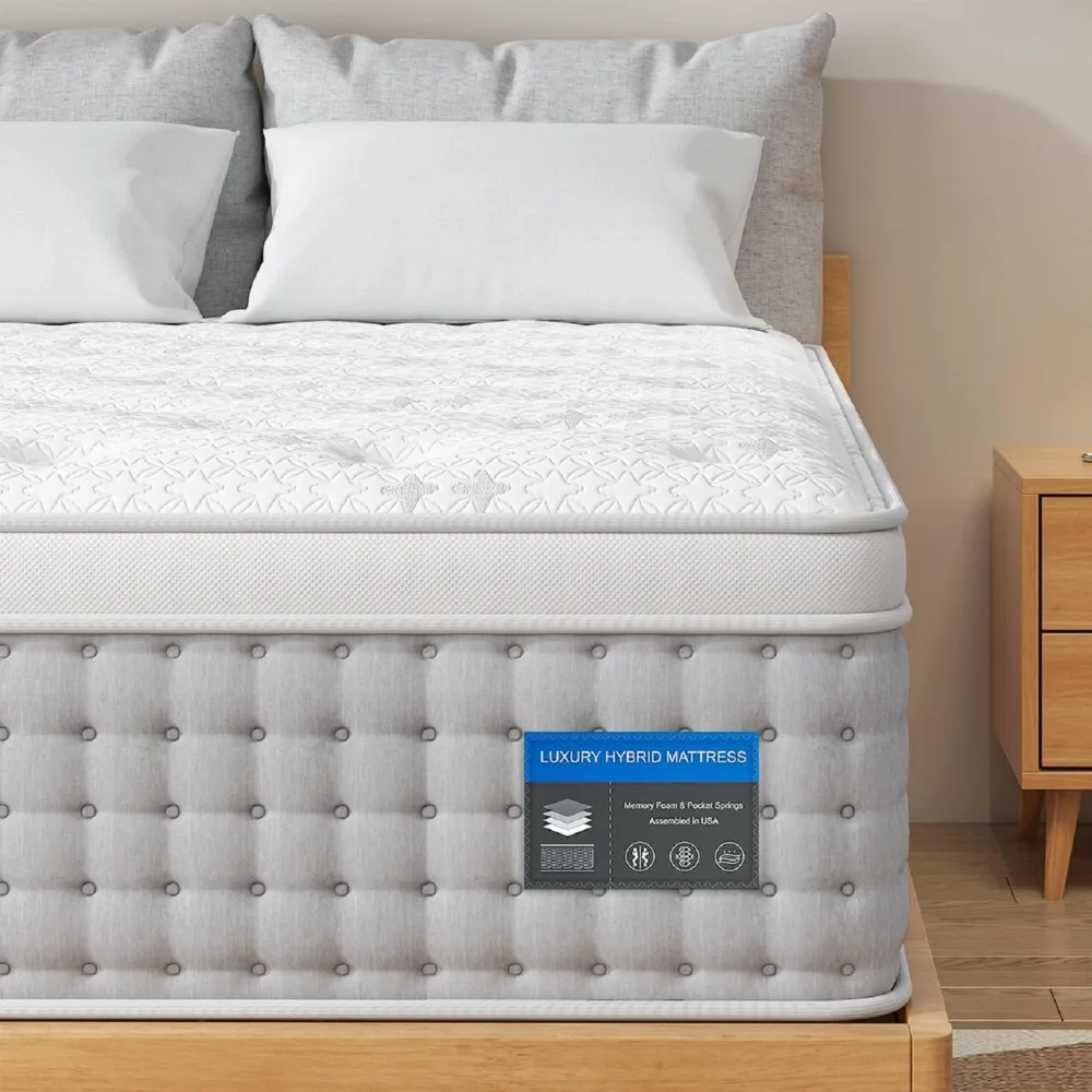 

Hybrid Mattress - Memory Foam & Pocket Spring Luxury Mattress - Medium Plush & Motion Isolation Bed Mattress in a Box