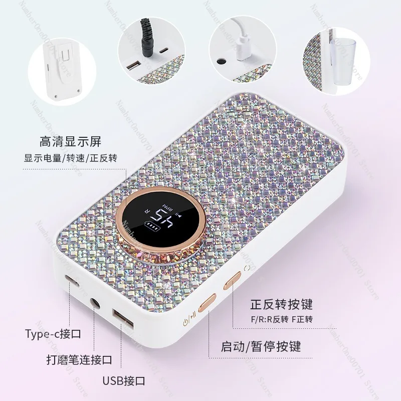 Electric Nail Drill Machine Portable Rechargeable Efile for Acrylic Gel Polish Removal Manicure Polisher Professional
