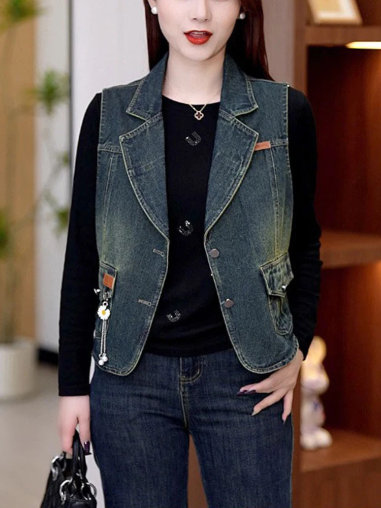 

Faionable джинсовый женский жилет, осень 2026, новый жилет с запахом, Jaet Sli, антивозрастная рабочая одежда, топ