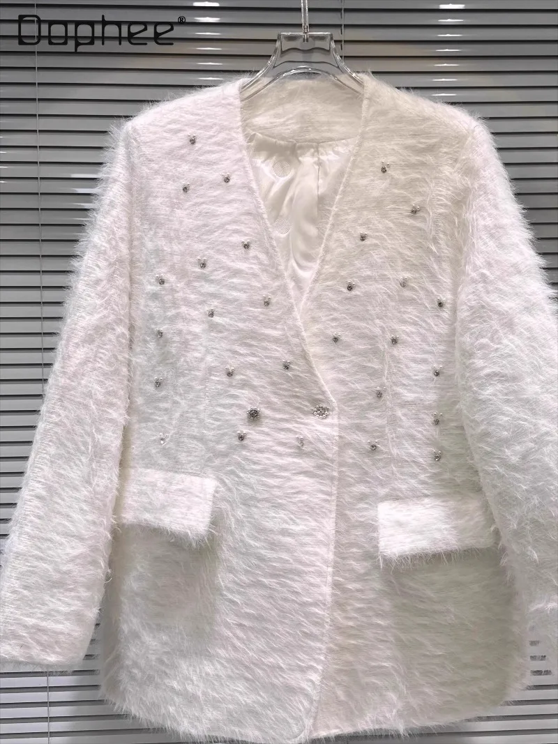 

Light Luxury Elegant V-neck Double-breasted Cotton Velvet Coat Trench Coat Women Winter French Socialite Elegant Woolen Coat