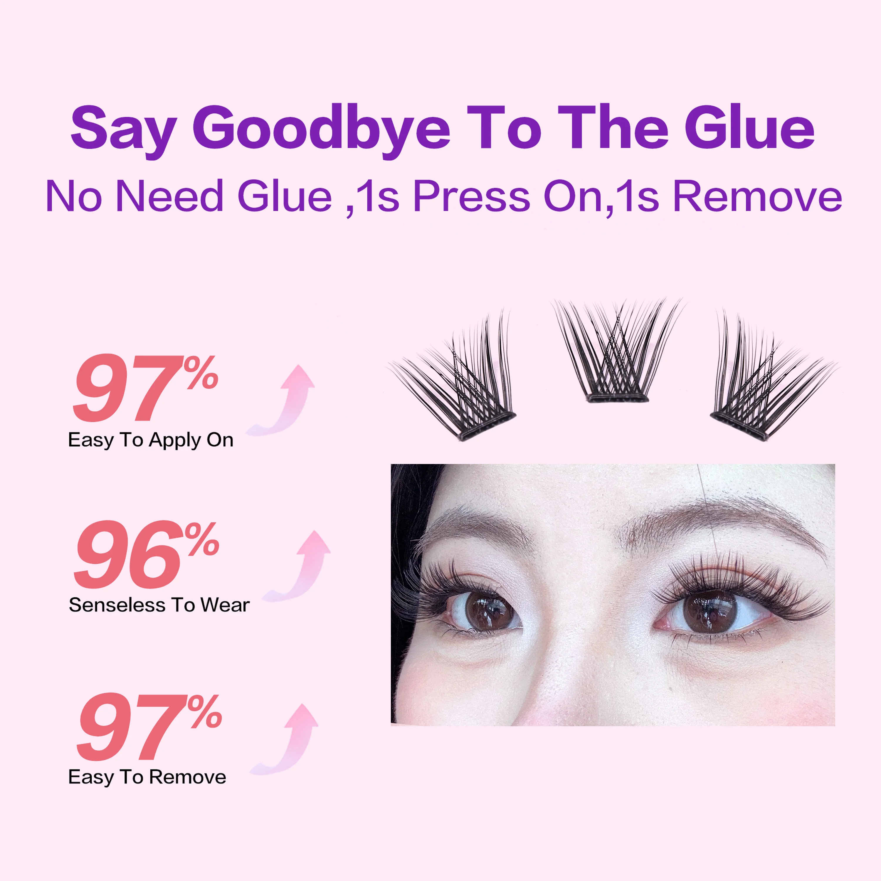 [No Glue Need] FindLove 60Pcs Glue Free Eyelashes C Curl 10-16mm Reusable False Eyelash Extension Set With Tweezer Natural Lash