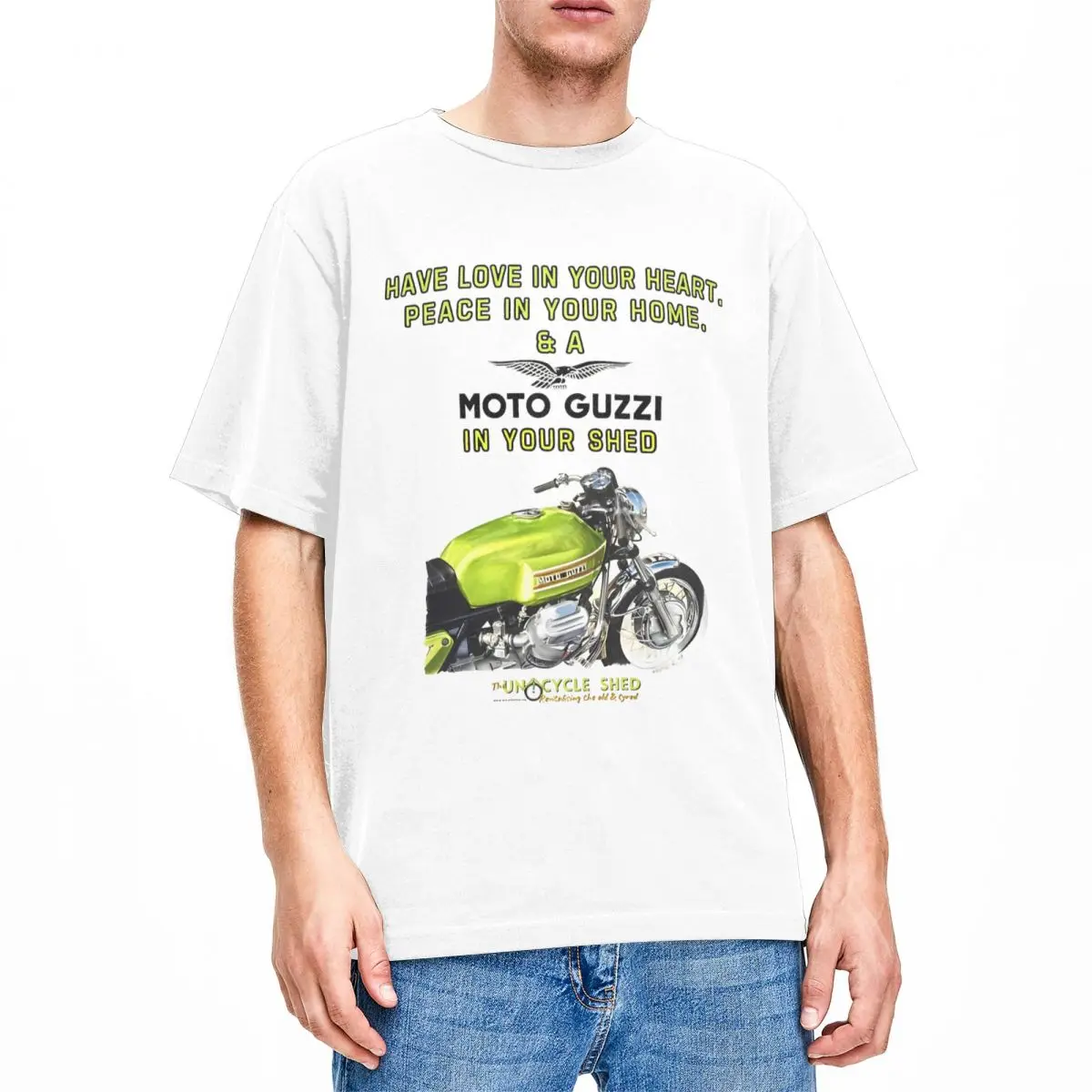 Love Heart Moto Guzzi V7 Stuff Shirt Men Women Motocycle Vintage Pure Cotton T Shirt Crewneck Short Sleeve Big Size Cloth