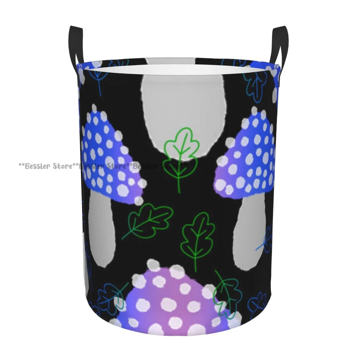 

Laundry Basket Cartoon Autumn Mushrooms Round Storage Bin Collapsible Hamper Clothes Bucket Organizer