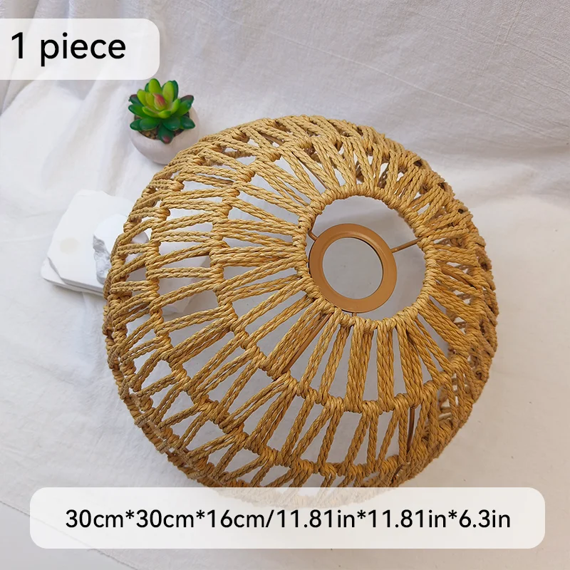Natural Rattan Paper Rope Lamp Shade, Bohemian Dome Cover for Pendant Light Home Decor