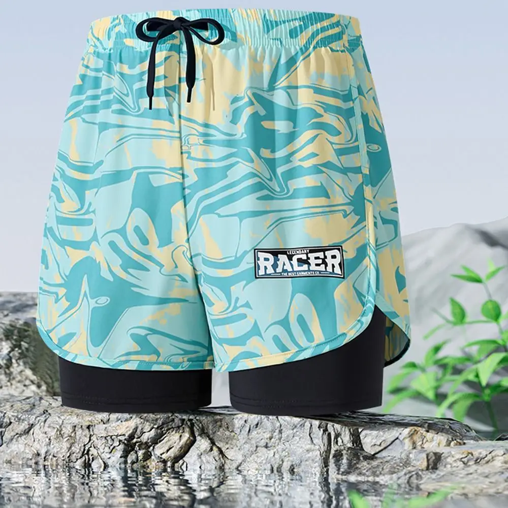 L-5XL Men's Swimming Trunks Swimsuit Quick Drying Beach Pants Five Point Style Breathable Adult Double Layered Swimming Trunks