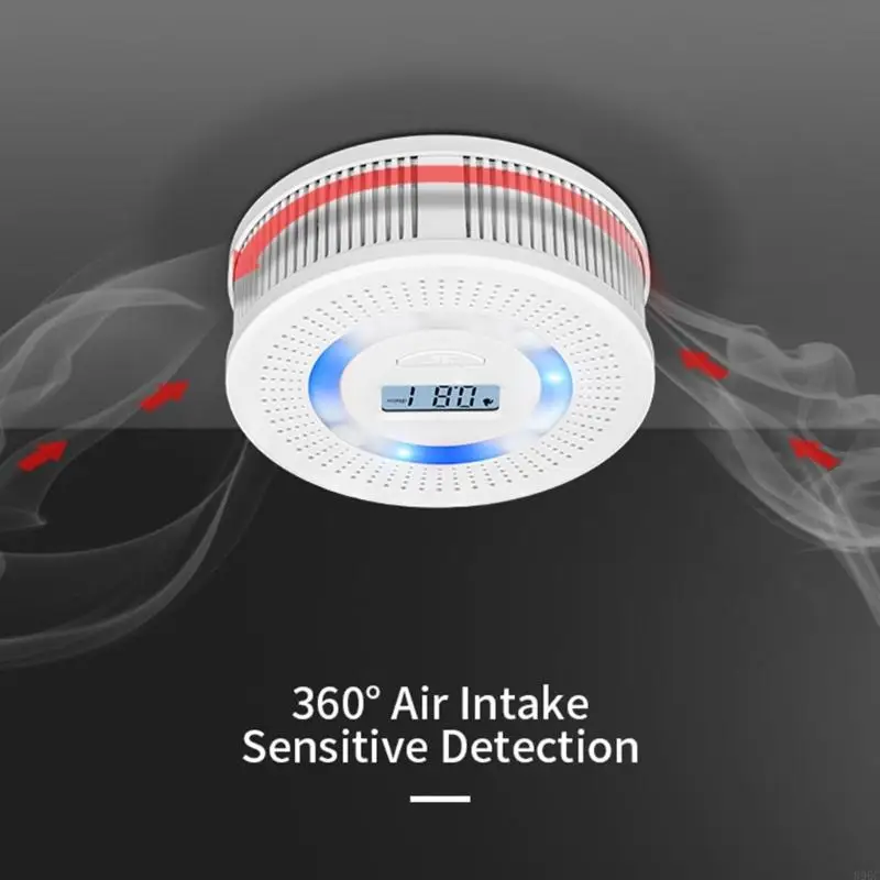2 in 1 Smog Carbon Monoxide Protections Alarm LCD Screen Battery Operated for Home Office Travel 896C