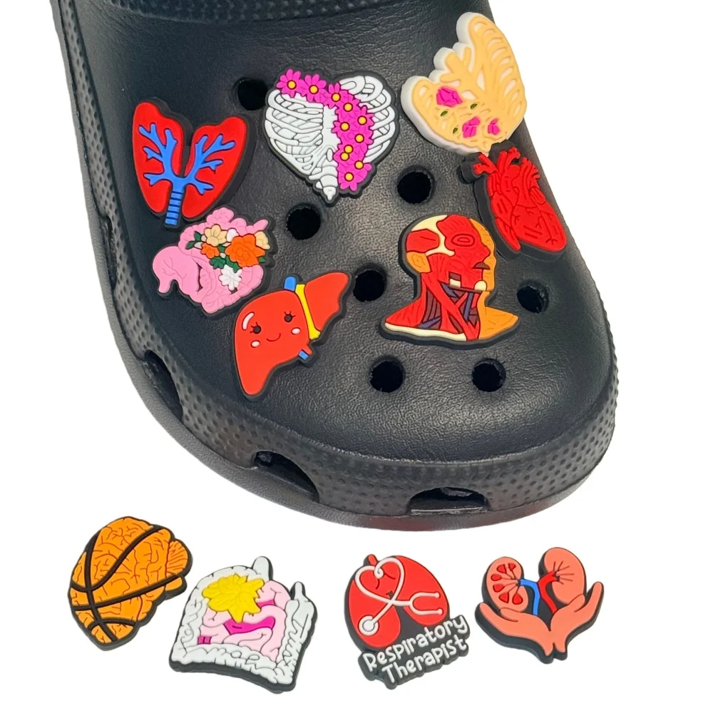 10-50 Stück Großhandel Nieren-Lungen-Organ-Schuhschnallen-Dekorationen, Atemtherapeut PVC-Sandalen-Charms, DIY-Armband