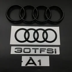 AUDI All A1 4 Ring logo ABS Black Car Hood Front Bonnet Grill Rear Trunk Emblem Badge Sticker A1 Mark 30TFSI Emblem