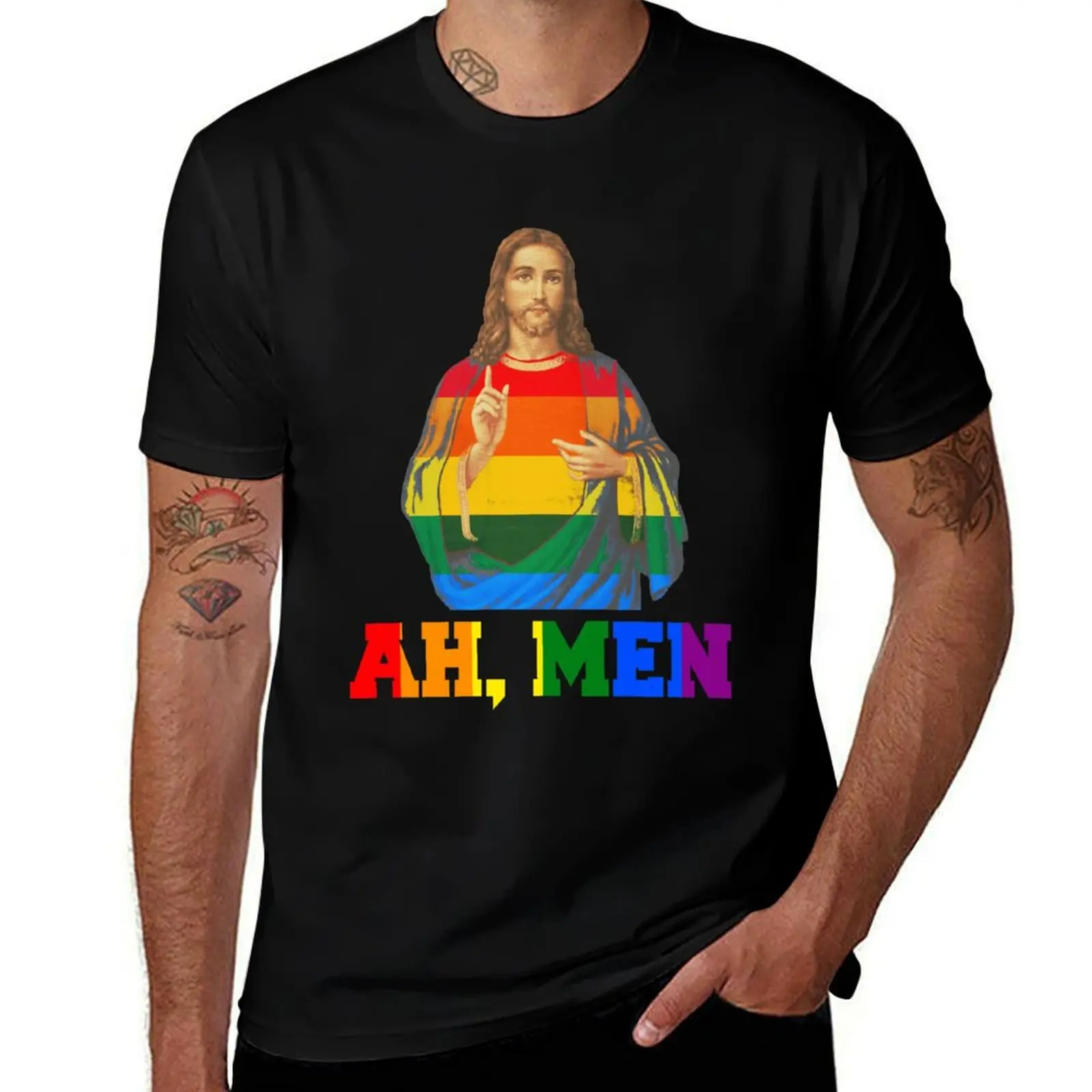 

LGBT Christian Shirt Ah Men Funny LGBT Gay Pride Rainbow Flag Jesus Christian Lover Gifts T-Shirt g man t shirts for men T-Shirt