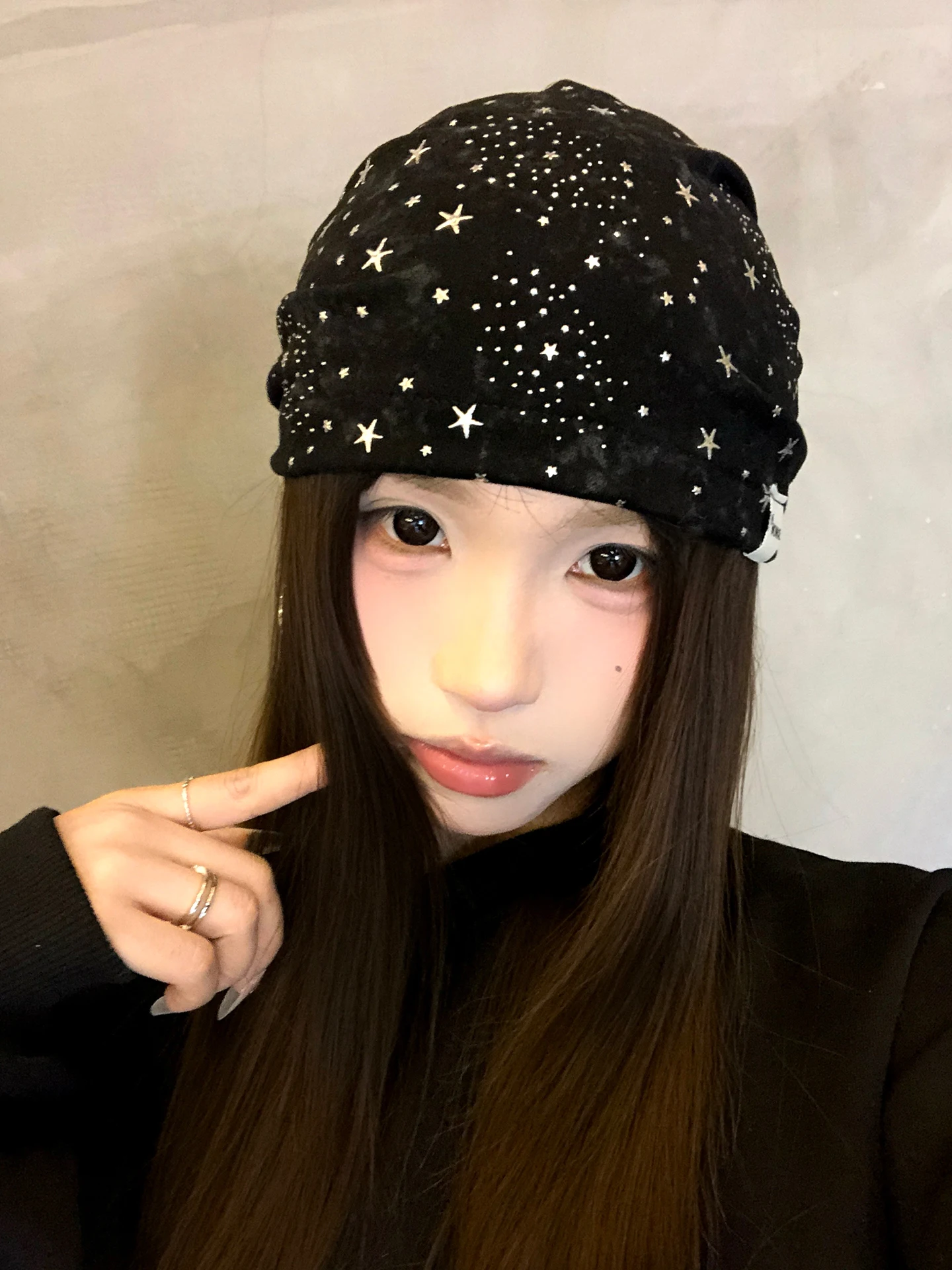 Black Star System Belted Summer Thin Fashionable Versatile Face Slimming Large Head Circumference Overhead Women's Hat