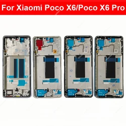 Middle Housing For Xiaomi Poco X6 X6Pro Back Cover Housing Front Frame Chassis with Power Volume Side Buttons Repair Parts