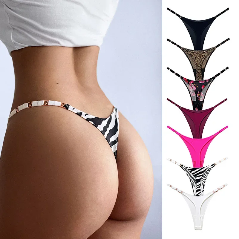 Metal Ice Silk T-Shaped Panties Women's Fitness Exercise Hip Lifting Low Waist High ForkT-Back Half Sheath Sexy Lingerie thong