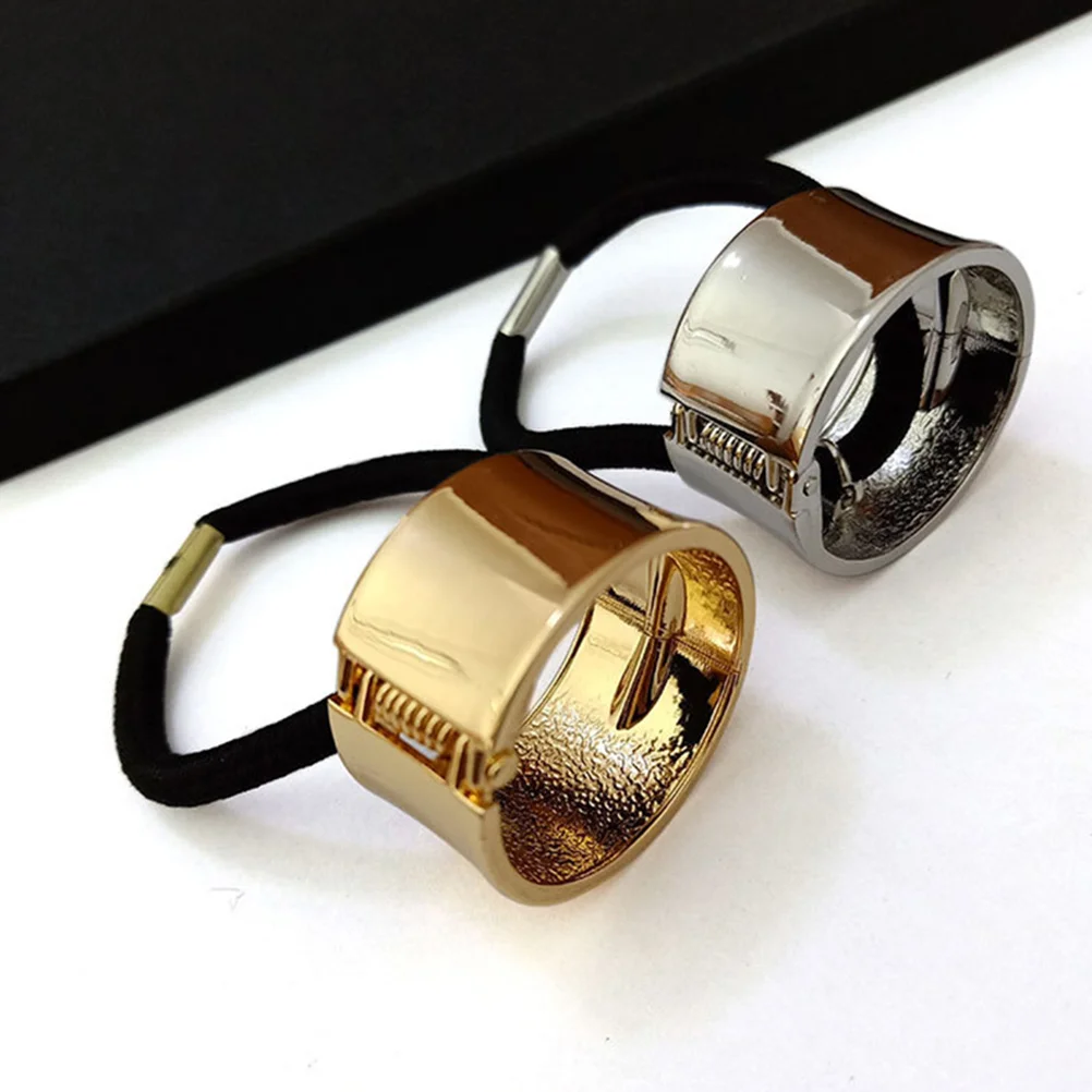 

2Pcs Metal Hair Ties Elastic Ponytail Holders for Women Girls Cuff Accessories Fine Thick Hair Birthday Wedding Outdoor Safe