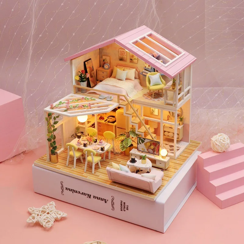 

New Miniature DIY House Kit with Furniture and Music, Romantic Artwork Gift, Sweet Time House, Creative Room