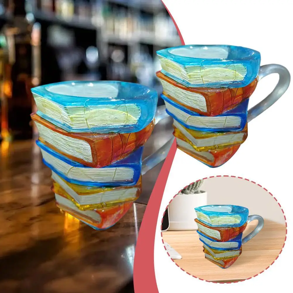 

Creative 3D Colored Book Glass Cup Collectible Gifts For Literature Lovers Unique Book Stack Coffee Cup Desktop Decoration