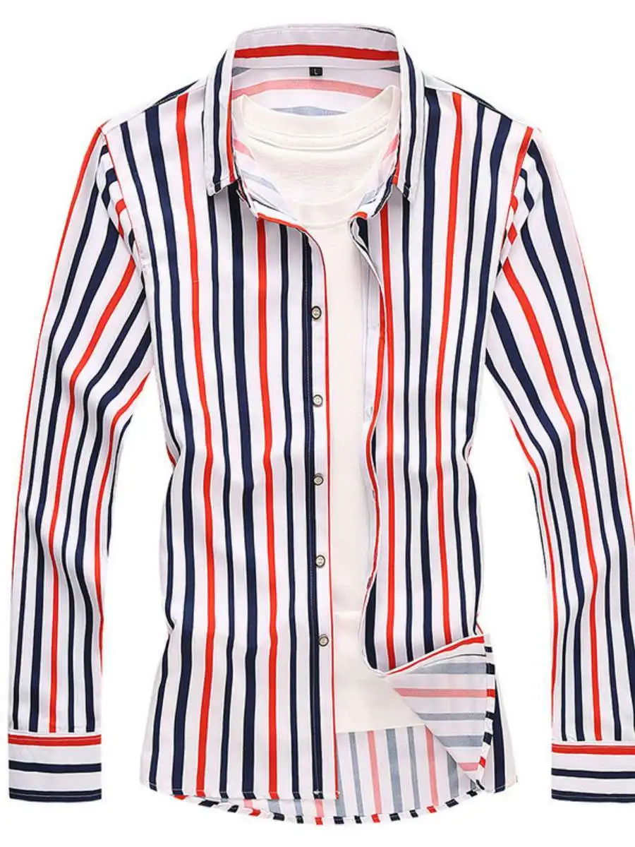 

Men's Slim Fit Long Sve Casual irt Striped Design Autumn Daily Wear Comfortable Faionable Men's Clothing