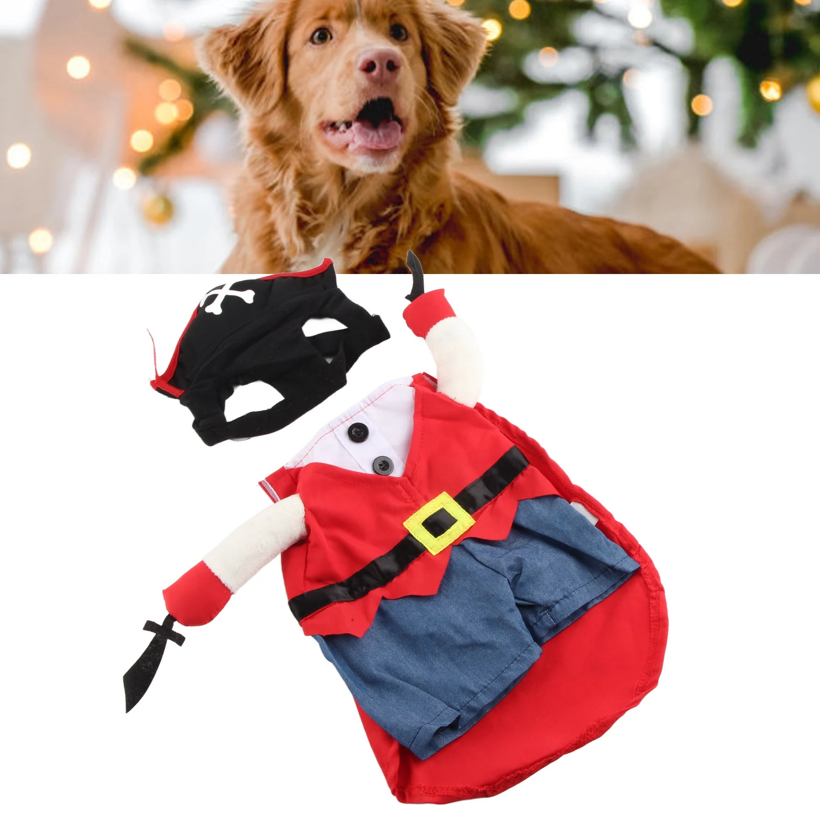 Dog Pirate Costume With Hat Soft Comfortable Bright Colors Cute Funny Dog Cosplay Clothes For Christmas Halloween