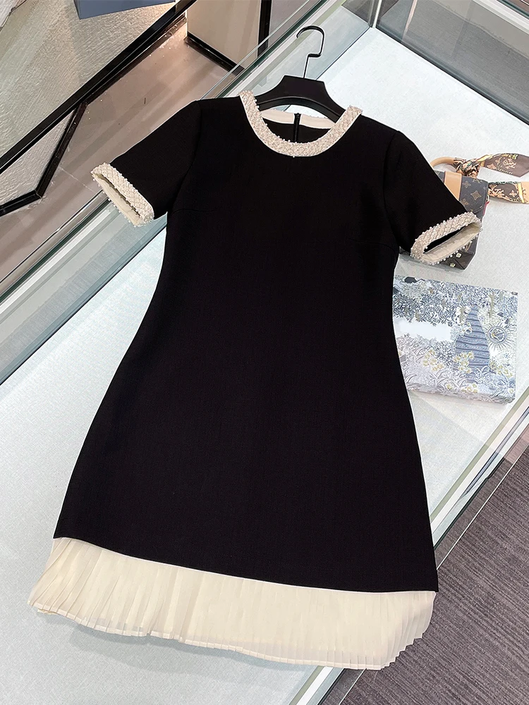 

South Oil High-End Women's Hepburn Sle Little Bla Dr Diamond Embellied Pleated Skirt A-Line Dr ort Sve